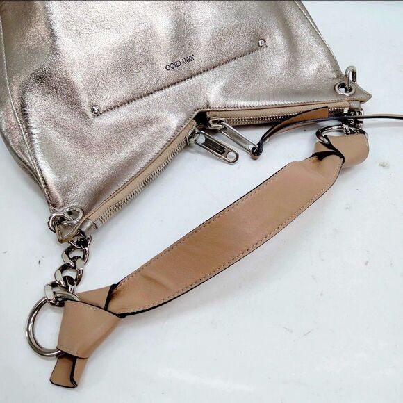 Auth Jimmy Choo Metallic Distressed Gold Leather Raven Shoulder Hobo Bag - Picture 4 of 8